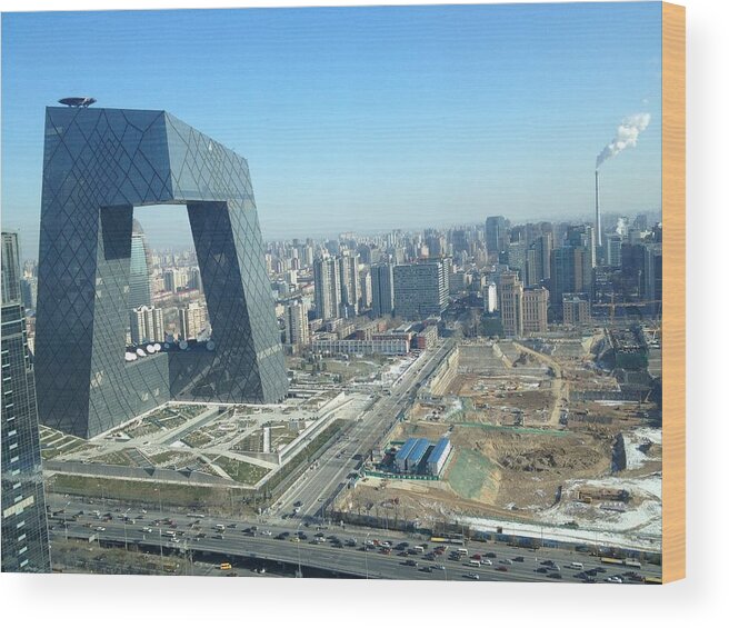 Cctv Wood Print featuring the photograph CCTV Building Beijing Dec 2012 by Eugene Evon