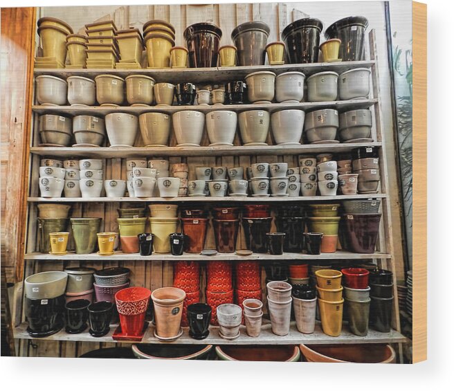 Ceramic Planters Wood Print featuring the photograph Ceramic Pots for Sale by Cathy Anderson