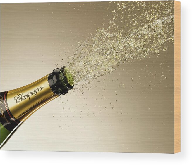 Celebration Wood Print featuring the photograph Champagne Exploding From Bottle by Andy Roberts