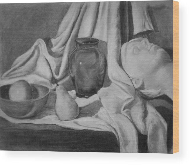 Still Life Wood Print featuring the drawing Charcoal Still Life by Rachel Bochnia