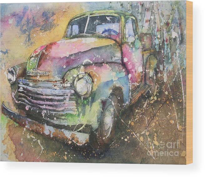 Chevy Wood Print featuring the painting Chevy Truck by Carol Losinski Naylor
