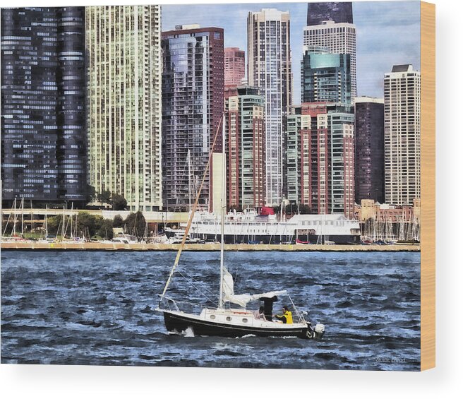 Sailboat Wood Print featuring the photograph Chicago IL - Sailing on Lake Michigan by Susan Savad