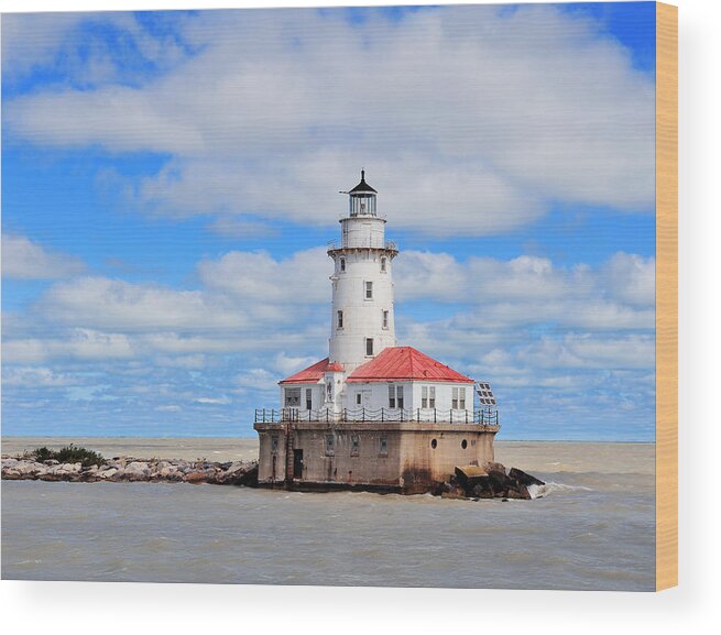 Chicago Wood Print featuring the photograph Chicago Light House by Songquan Deng