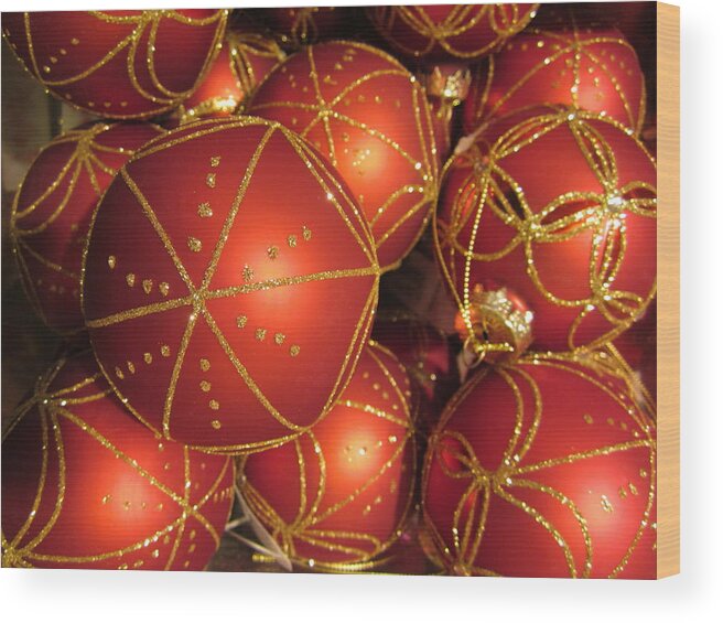 Christmas Card Wood Print featuring the photograph Christmas balls in red and gold by Rosita Larsson