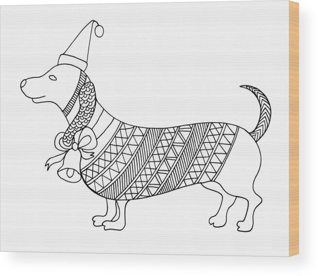 Neeti Goswami Wood Print featuring the drawing Christmas Dog by MGL Meiklejohn Graphics Licensing