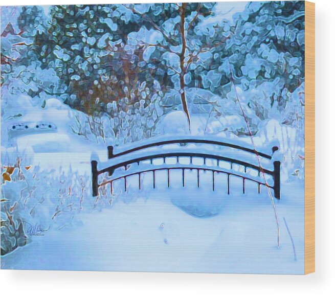 Christmas Wood Print featuring the painting Christmas Eve Storm and the Little Garden Bridge by Douglas MooreZart