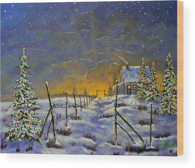 Christmas Wood Print featuring the painting Christmas in the Country by Ray Nutaitis
