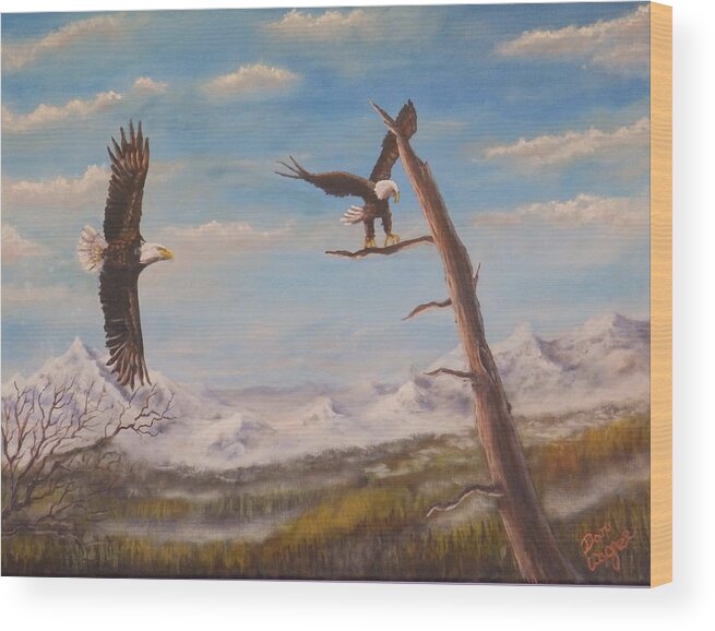 Eagle Wood Print featuring the painting Circling Eagle by Dan Wagner