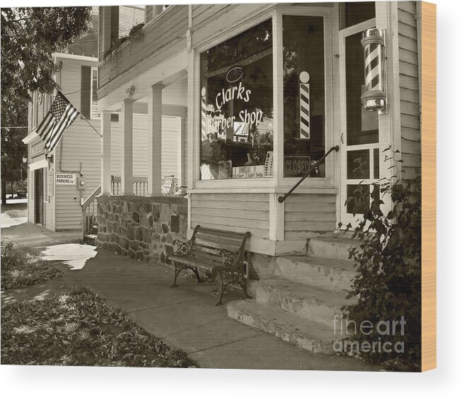 Barber Shop Wood Print featuring the photograph Clarks Barber Shop by Tom Brickhouse