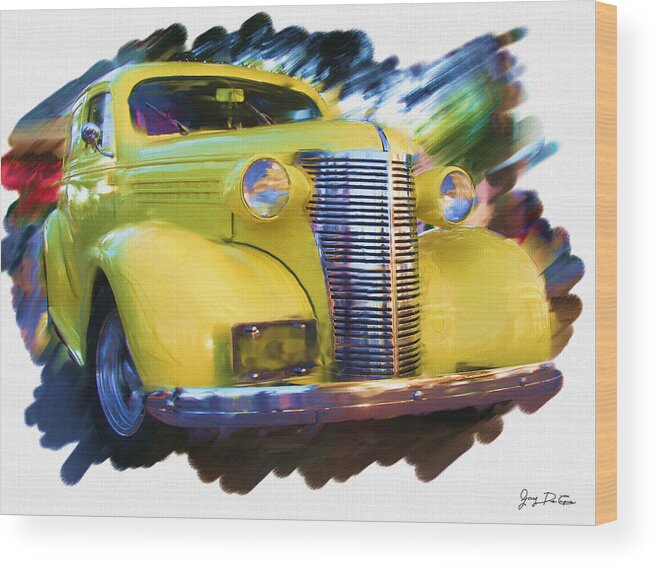  Classic Cars Paintings Wood Print featuring the photograph Classic yellow car by Gary De Capua