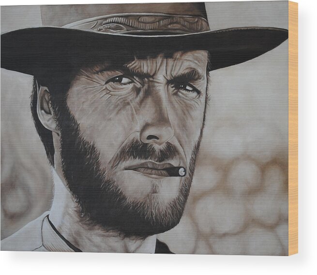 Clint Eastwood Wood Print featuring the painting Clint Eastwood by David Dunne