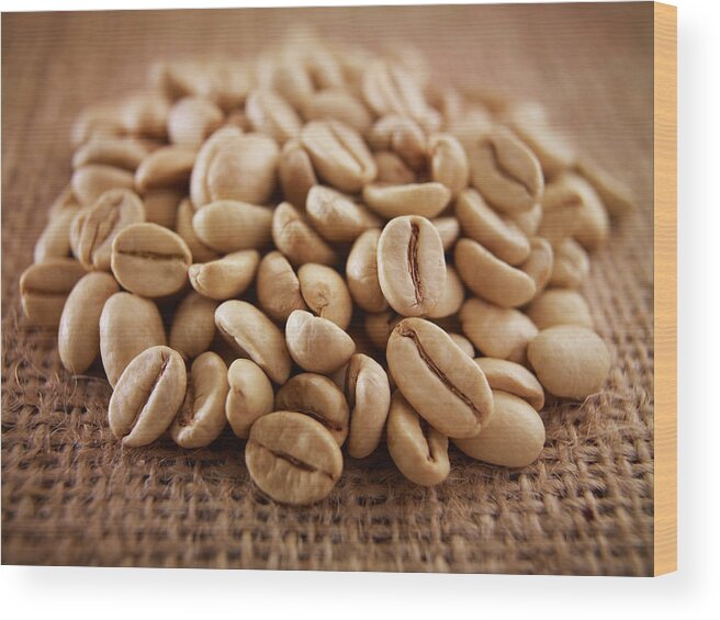 Heap Wood Print featuring the photograph Close Up Of Raw Coffee Beans by Adam Gault