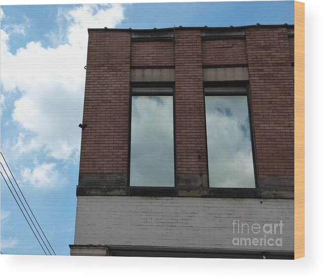 Clouds Wood Print featuring the photograph Cloud reflection on window by Jane Ford