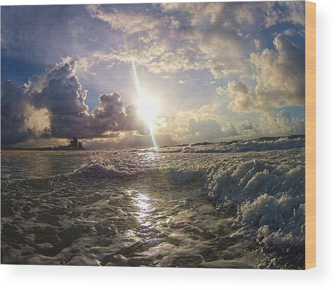Palm Wood Print featuring the digital art Clouds and Surf by Michael Thomas