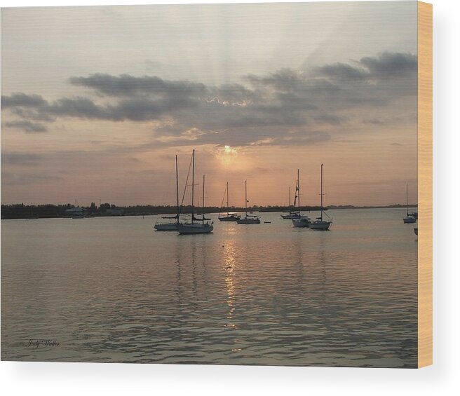 Sunrise Wood Print featuring the photograph Cloudy Sunrise by Judy Waller