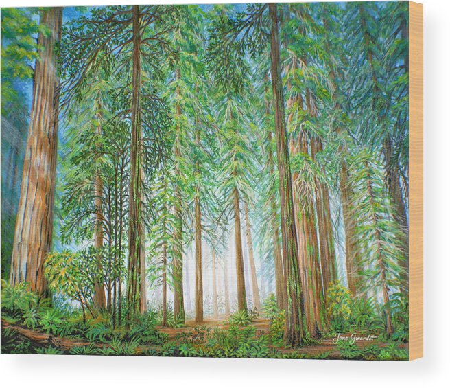 Trees Wood Print featuring the painting Coastal Redwoods by Jane Girardot