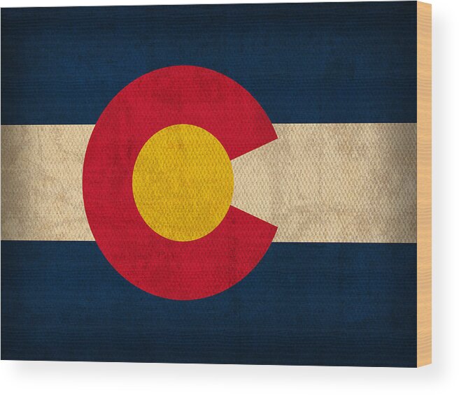 Colorado State Flag Art On Worn Canvas Wood Print featuring the mixed media Colorado State Flag Art on Worn Canvas by Design Turnpike