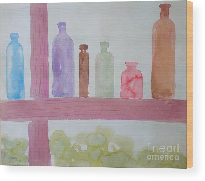 Watercolor Puddling Wood Print featuring the painting Colorful Friends II by Suzanne McKay