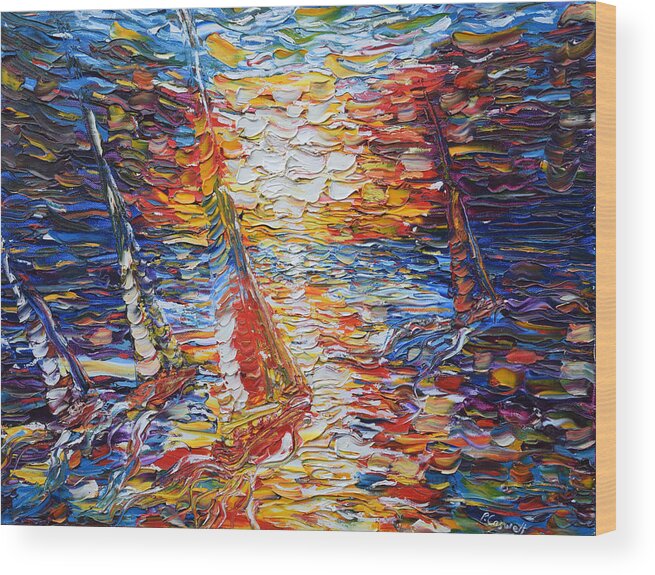 Bright.colourful Wood Print featuring the painting Coloured Sails by Pete Caswell