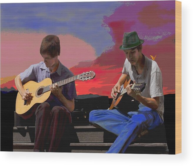 Guitars Wood Print featuring the digital art Concert For 3 by Mary Armstrong