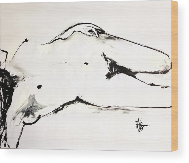 Nude Wood Print featuring the drawing Confidence by Helen Syron