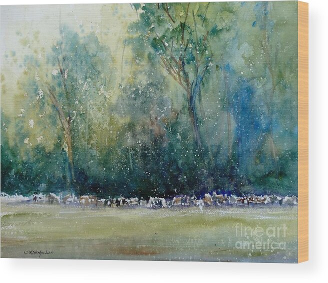 Farm Wood Print featuring the painting Coopersville Grazing by Sandra Strohschein