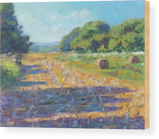 Impressionism Wood Print featuring the painting Corn Stubble in Late July by Michael Camp