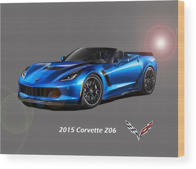 Art For Sale Wood Print featuring the digital art Corvette Z06 Convertible by Gregory Murray