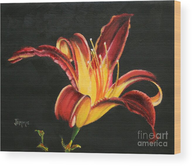 Crimson Lily Wood Print featuring the painting Crimson Lily by Jimmie Bartlett