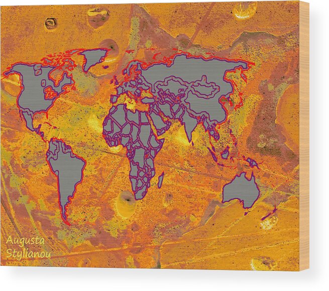 Augusta Stylianou Wood Print featuring the digital art Cyprus and World Map by Augusta Stylianou
