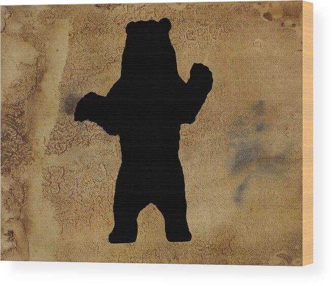 Da Bear Wood Print featuring the painting Da Bear #1 by Celestial Images