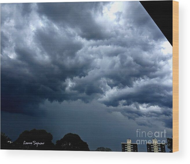Storm Wood Print featuring the photograph Dark And Looming Storm Clouds by Leanne Seymour