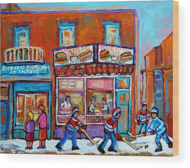 Montreal Wood Print featuring the painting Decarie Hot Dog Restaurant Ville St. Laurent Montreal by Carole Spandau