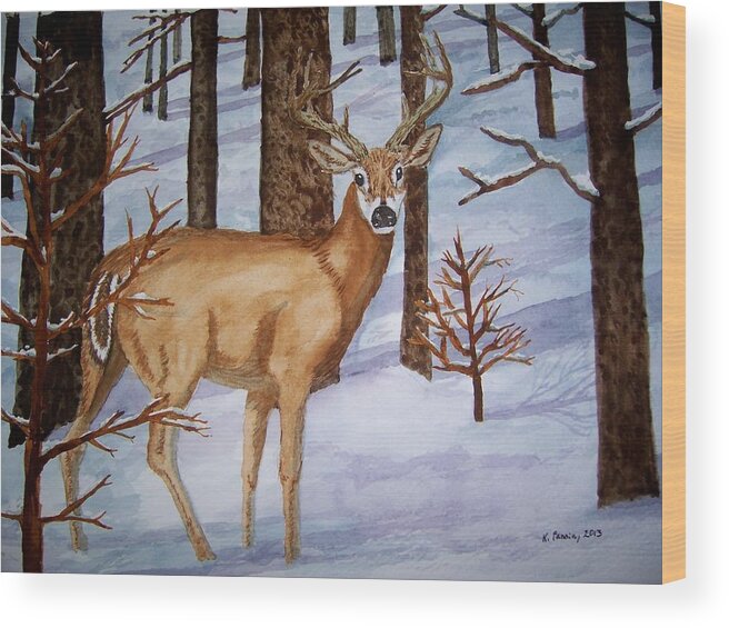 Deer Wood Print featuring the painting Deer by B Kathleen Fannin