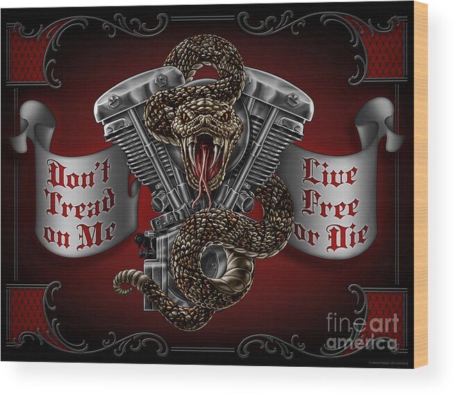 Motorcycle Wood Print featuring the painting Don't Tread on Me by JQ Licensing