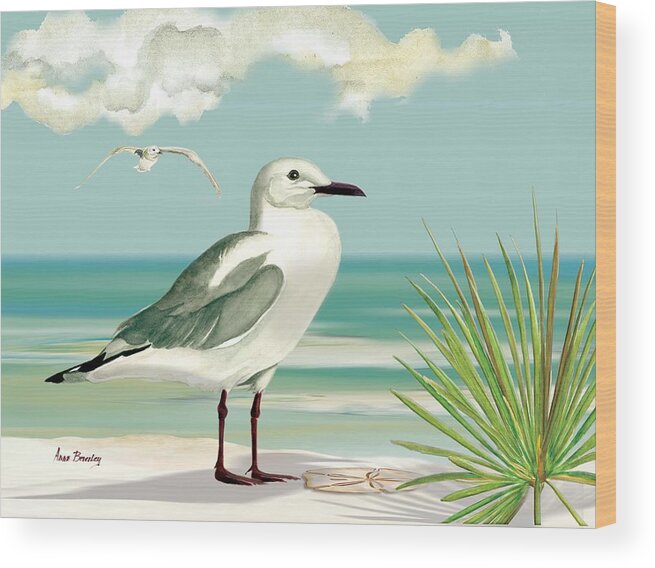 Sea Gull Wood Print featuring the painting Downwind by Anne Beverley-Stamps