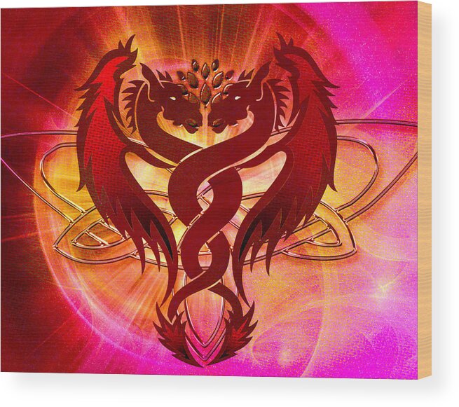 Red Wood Print featuring the digital art Dragon Duel Series 15 by Teri Schuster