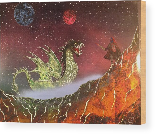 Dragon Wood Print featuring the painting Dragon by Michael Rucker