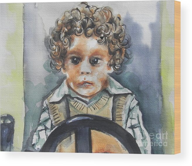 Watercolor Painting Wood Print featuring the painting Driving the Taxi by Chrisann Ellis