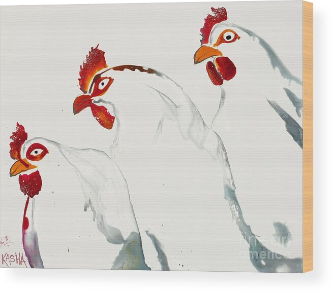 Animal Wood Print featuring the painting Duck Duck Rooster by Kasha Ritter