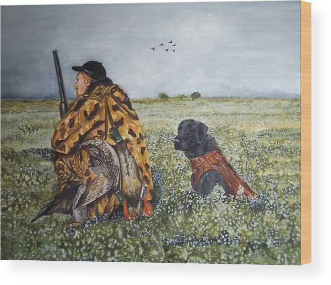 Duck Wood Print featuring the painting Duck Hunters by Kathy Laughlin