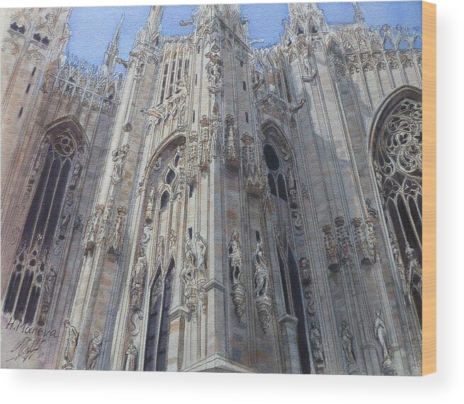 Architecture Wood Print featuring the painting Duomo di Milano II by Henrieta Maneva