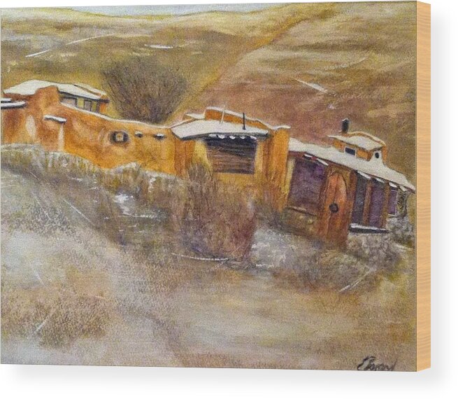 Placitas Wood Print featuring the painting Early Houses of Placitas NM by Elizabeth Bogard