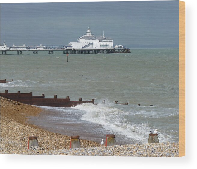 Eastbourne Pier Wood Print featuring the photograph Eastbourne beach and pier by Phil Banks