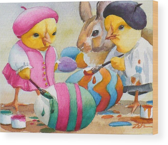 Ferdinand And Nina Wood Print featuring the painting Easter Egg Artists by Janet Zeh