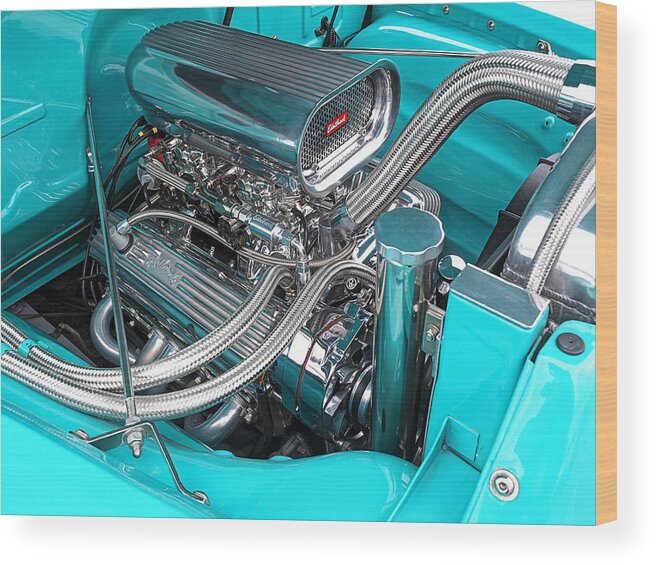 Hot Rod Wood Print featuring the photograph Edelbrock in a Chevy 3100 Hotrod by Gill Billington