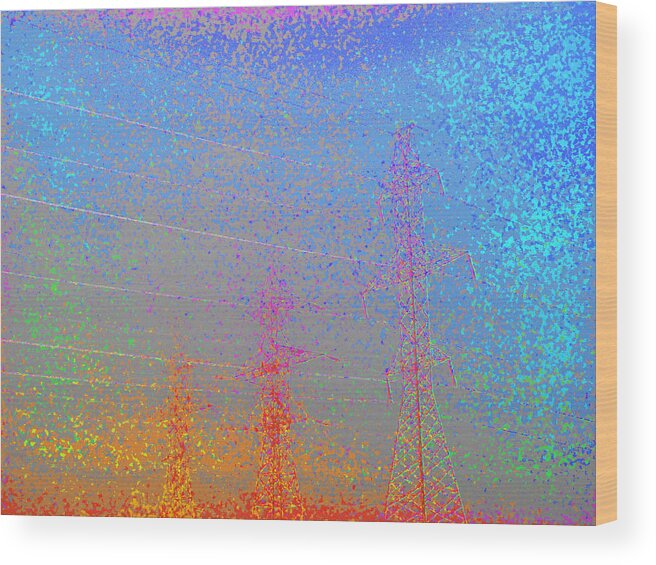 Abstract Wood Print featuring the photograph Electic Power Lines in Fog AE 2 by Lyle Crump