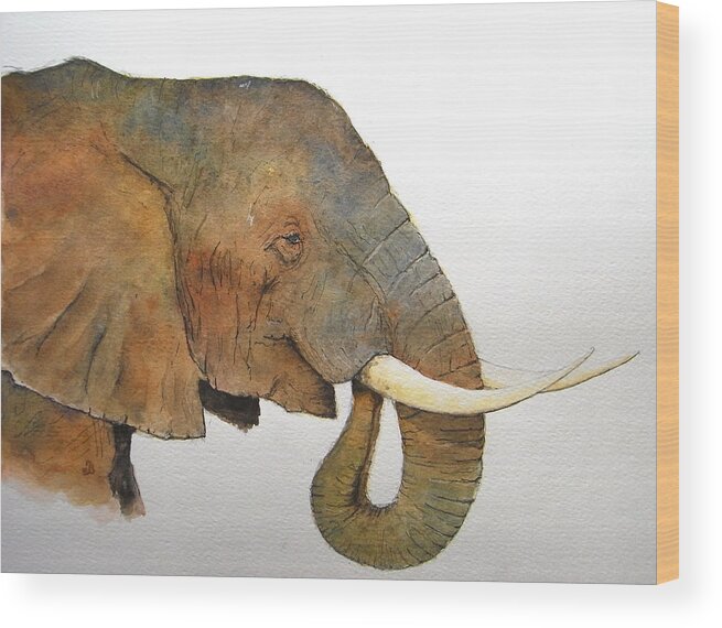 Elephant Wood Print featuring the painting Elephant head study by Juan Bosco