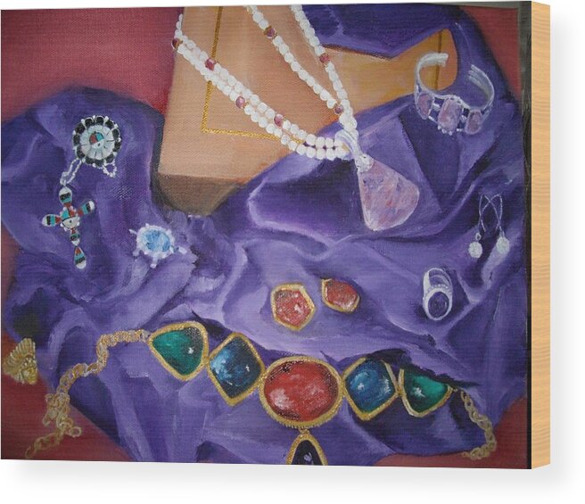 Jewelry Wood Print featuring the painting Ellen's Bling by Ellen Canfield