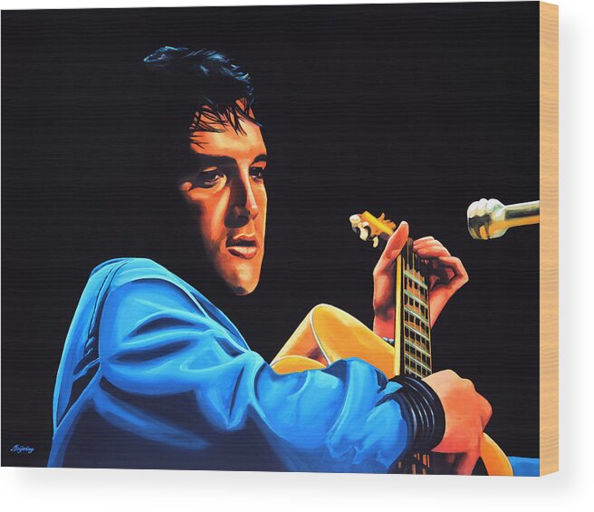 Elvis Wood Print featuring the painting Elvis Presley 2 Painting by Paul Meijering